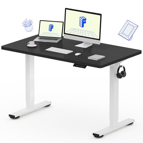میز ایستاده برقی FLEXISPOT EC1 تمام قطعه میز رومیزی با ارتفاع قابل تنظیم 48 در 24 اینچ میز کار کامپیوتر دفتر خانه میز ایستاده نشستن (قاب سفید + رویه مشکی 48 اینچی)