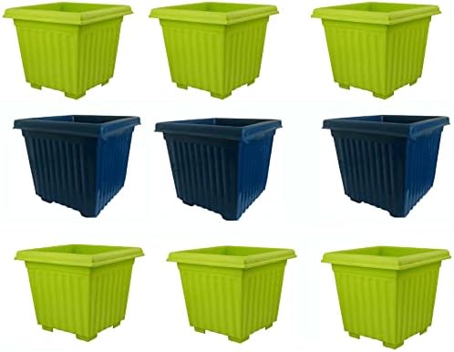 Arisudan® 7 Inch Plastic Square Shape Planter Plant Container Set (Multicolor, 7 inch, Pack of 9)