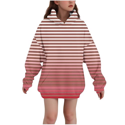 Cute Hoodies for Girls Long Sleeve Oversized Hooded Sweatshirts Trendy Striped Pullover Kids Casual Fleece Clothes