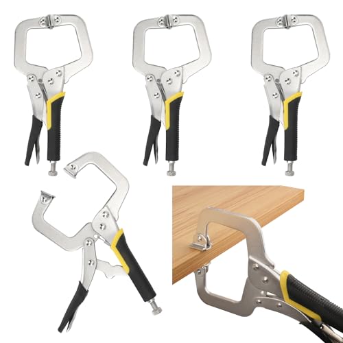 5 Pack 9 Inch C Clamp Locking Pliers,Locking C Clamp, Adjustable Nickel Plated C Pliers For Wood Working, Welding, Electrician Maintenance and more, by GENHAKON