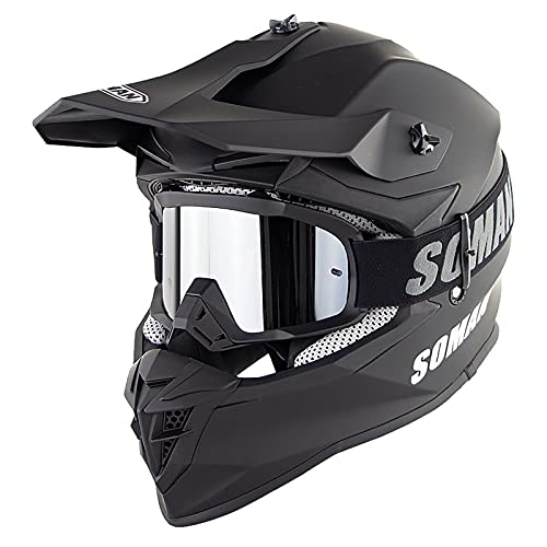 Casco Motocross Con Gafas, Homologado DOT/ECE Casco De Moto Cross Integral Casco Todoterreno Downhill Casco Deportivo Off Road Casco Enduro Para Mujer Y Hombre Adultos Matte Black,XL