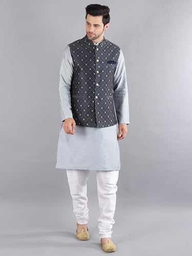 Image of Uri and MacKenzie Men's Silk Blend Kurta Pajama with Designer Ethnic Nehru Jacket /Modi Jacket