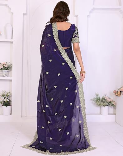 Image of Yashika Women's Organza Satin Butti Work With Zari Lace Border Embroidered Saree| Women Sari