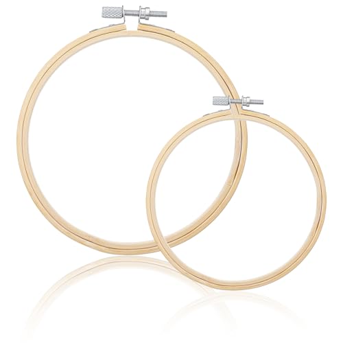 2 Pcs Wooden Embroidery Hoop 6 Inch 8 inch Bamboo Embroidery Hoops Frame Circle Cross Stitch Hoop Ring for Art Craft Sewing DIY Decoration Home Ornaments