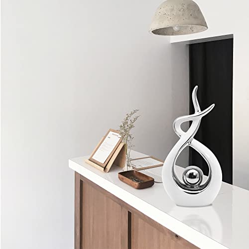 Royxen 2 Pack 12.8 Inch Ceramic Statue Modern Abstract Art, Table Decorations For Dining Room And Office,White And Silver #TOP4