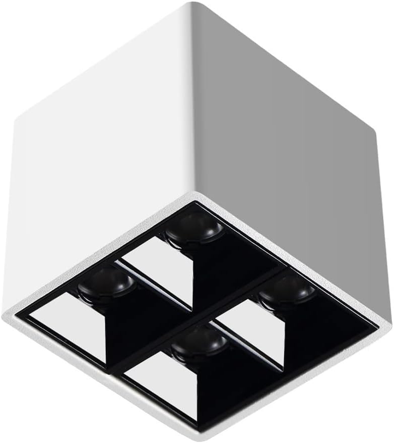 8W Square Downlight Grille Lights, 4-Light Flush Mount Track Fixture Wall Lamp Directional Ceiling Spotlight/Accent Lamp, for Bedroom Living Room Kitchen Decoration/Black/White light6000K