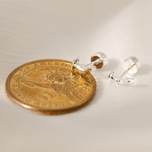 BSGRL Flat Back Earrings - 14K White Gold Plated Silver Tiny Hammerhead Sharks Flat Back Sphyrnidae Flatback Stud Earrings for Women Helix Jewelry by BSGRL - Image 2