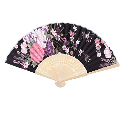 Fityle Ventiladores à Mão Ventilador De Dobramento De Bambu De Seda Para Decoração De Festa De Casam