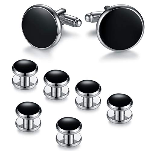 Men's Classic Round Tuxedo 2 Pieces Cufflinks and 6 Pieces Studs Set