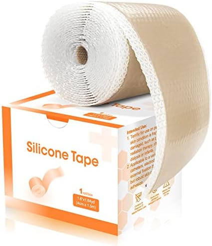 Carbou Silicone Scar Sheets (1.6"x 60"Roll) Medical Silicone Scar Tape Roll,Easy-Tear Soft Silicone Tape for Scars Removal,Reusable Painless Silicone Sheets for Surgery Scars, C-section, Burn, Keloid