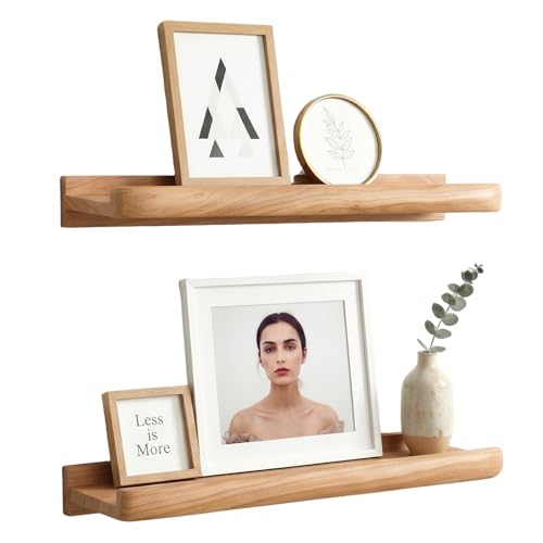 WELLAND Rustic Cedar Wood Floating Shelves Set of 2, Live Edge Wall Mounted Picture Ledge for Photos, Frames, Plants & Decor for Bedroom, Bathroom & Living Room (16" x 5.2" x 1.2")