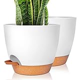 GARDIFE Plant Pots Set of 2 Pack 8 inch,Planters for Indoor Plants with Drainage Holes, Modern Decorative Flower Pots for All House Plants, Flowers, White