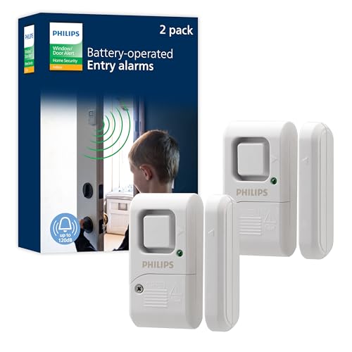 Philips Personal Security Window and Door Alarm, 2 Pack, DIY Protection, Burglar Alert, Wireless, Chime/Alarm, Easy Installation, Ideal for Home, Garage, Apartment, RV and More, LRM3420W/27 by Philips - Used condition - US$15.90