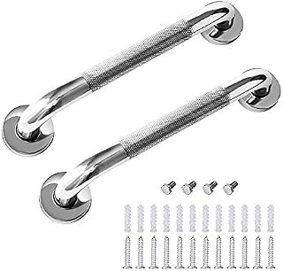 Swetup Stainless Steel Bathroom Grab Bar, 2Pcs Bath Shower Grab Bar with Anti-Slip Grip, Bath Grab Rails Handle for Seniors Disabled Elderly, Safety Shower Handle Toilet Grab Handle, 12 Inch 300mm