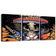 Red Mushroom Canvas Wall Art Set Of 3, Fantasy Forest Poster Prints Magical Mushrooms Wall Decorations Nature Plants Flower Leaves Pictures For Bedroom Living Room Kitchen Office 12"X 16"X 3 Panel