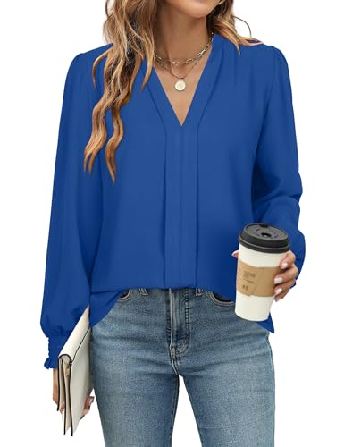 Theenkoln Bluse Damen Elegant V-Ausschnitt Oberteile Langarm Tunika...