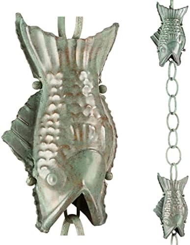 Good Directions 487V1-8 Fish Rain Chain, 8-1/2 Feet Long, Large Wide Mouthed, Blue Verde Copper