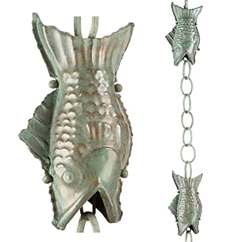 Good Directions 487V1-8 Fish Rain Chain, 8-1/2 Feet Long, Large Wide Mouthed, Blue Verde Copper #TOP6