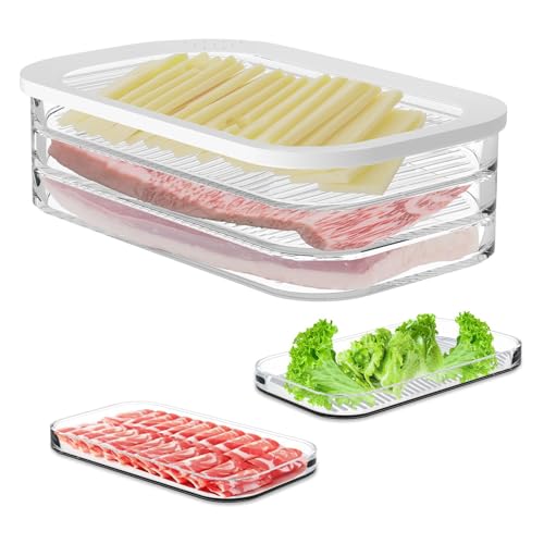 XVAJT Deli Meat Container for Fridge with Airtight Lid, 3-Layer Lunch Meat Container for Fridge, Transparent Stackable Cold Cuts Storage Containers for Meats Cold Cuts Cheese, BPA Free, 18.6oz, 1Pack
