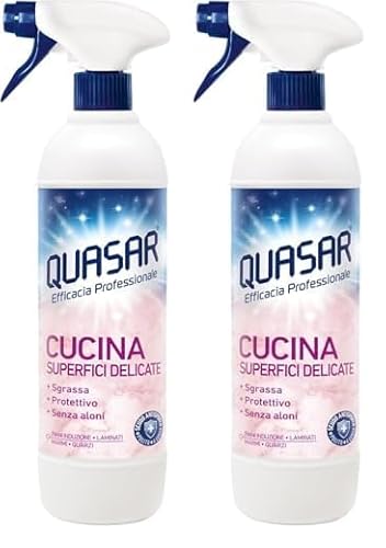 Quasar - Cucina Superfici Delicate, Piani a Induzione, Laminati, Marmi, Quarzi - Sgrassa, Protettivo, Senza Aloni - 680 ml (Confezione da 2)
