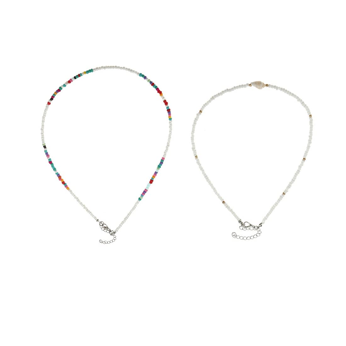 MenYiYDS Gargantilla de cuentas de doble capa bohemia, collares de cuentas coloridas, gargantilla de caracola de playa, joyería para mujeres y niñas