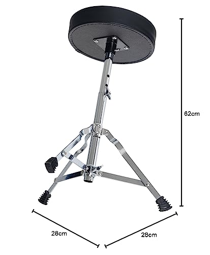 XDrum Schlagzeughocker Semi - Höhenverstellbarer Drum Hocker, verstellbar von 50-62 cm - Drei stabile Standbeine mit Gummifüßen, zusammenklappbar - Extra dicke 4 cm Polsterung für bequemen Sitz