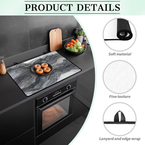 Image of Poceacles Electric Stove Top Cover for Stove Top, Induction Electric Stove Protector Non-slip Glass Cooktop Cover Range Cover Multipurpose Flat Top Stove Mat, Black Gold Marble