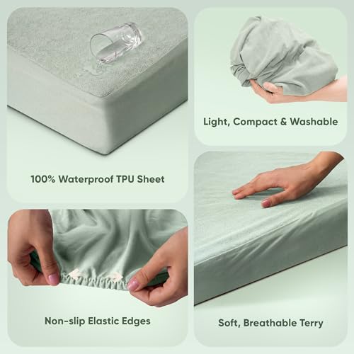 Image of Frido Bamboo Waterproof Mattress Protector for King Beds (78 x 72 Inch), Soft Bamboo Terry Comfort, Cooling Breathable & Noiseless Mattress Cover, Fit for Mattresses Up to 10 Inches (Sage Green)