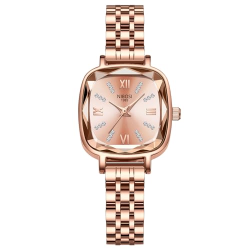 NIBOSI Women Watches,Analog Rose Gold Square Dial Women's Watch for Girls&Miss&Ladies Diamond Studded with Stylish Watches Waterproof