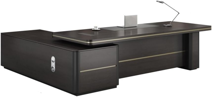 LITFAD Wood Executive Desk Modern Office Computer Desk with Locking Drawer, CPU Storage and Cord Management, L-Shape Boss Table Home Office Furniture, Single Side Cabinet 71"L x 63"W x 29.5"H