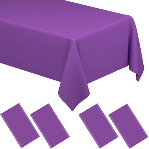 Image of WNINK 4 Pack Purple Tablecloths Disposable Table Covers 54 inch x 108 inch Table Cloths for BBQ Birthday Picnic Bridal Shower Engagement Wedding Plastic Table Cloths for Parties