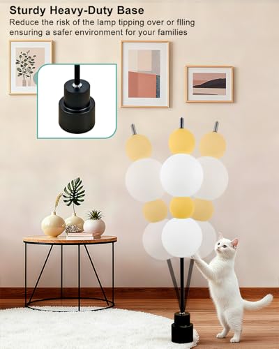 Image of Yellow Globe Floor Lamp - Metal, Gold - 3 CCT (3000K /4000K /5000K) Dimmable LED, Touch Switch, Modern Tall Standing Lamp for Bedroom, Living Room, Home Office