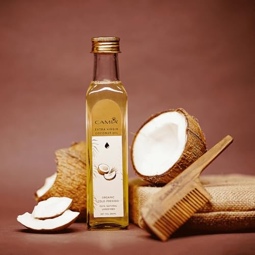 Image of CAMIA - 100% Organic Cold Pressed Coconut Oil for Skin & Hair | 100% Pure & Natural Hair Oil | Skin Hydration & Nourishment | Premium Skin Care | Ideal for Skin & Hair Care | 1000 ML Glass Bottle