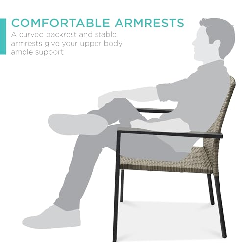 Image of Best Choice Products Set of 2 Stackable Outdoor Wicker Dining Chairs All-Weather Firepit Armchair w /Armrests, Steel Frame for Patio, Deck, Garden, Yard - Taupe