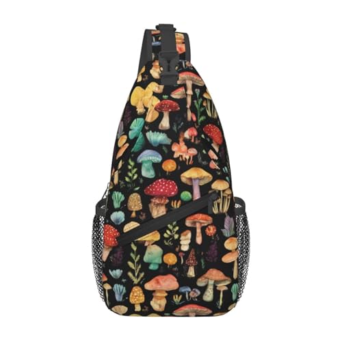 Cute Mushroom Sling Backpack,Fashion Shoulder Bags Adjustable Crossbody Chest Bag for Women Men Travel Hiking Daypack