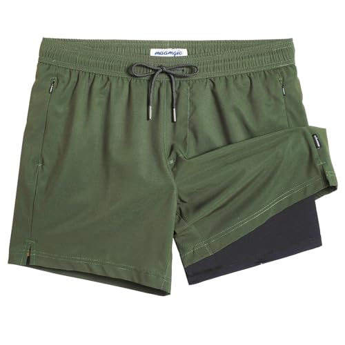 Image of maamgic 5inch Mens Swimming Trunks with Compression Liner 2-in-1 Swim Trunks Stretch Quick Dry Swim Shorts Zipper Pockets
