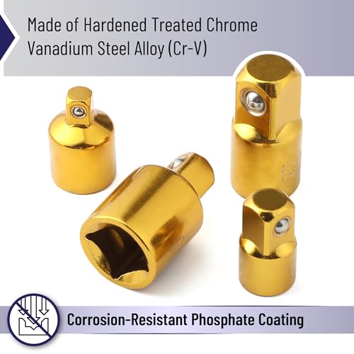Image of Bates- Impact Socket Adapter and Reducer Set, 4 pcs, 1 /2 inch 1 /4 inch 3 /8 inch, Gold Impact Socket Adapter Set, Impact Adapter Set