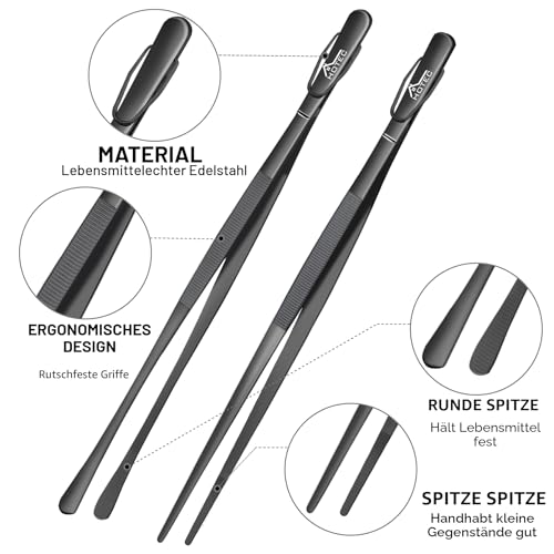 Hotec Edelstahl-Kochpinzette, professionelle Küchenzange zum Kochen, Grillen und Backen, extra lange Lebensmittelpinzette, Set von 2 - 30,5 cm, NZ-B02H 6