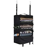 Surblue Travel Hanging Luggage Organizer Portable Suitcase Closet Organizer Multiple Compartments Collapsible Compression Packing Cubes Shelf, Black, M
