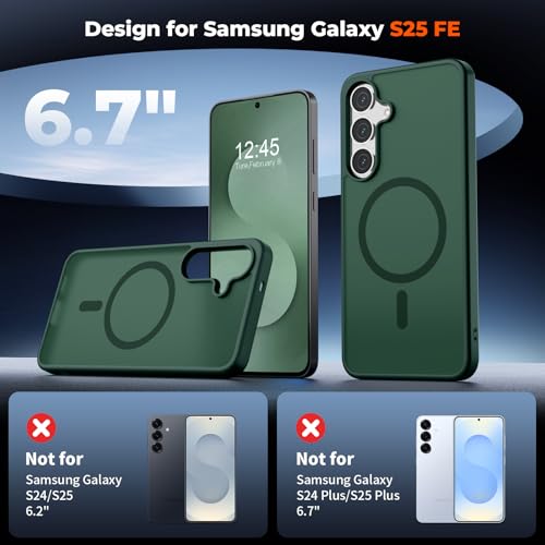 Image of SUPFINE Magnetic for Samsung Galaxy S25 FE Case with Screen Protector, (Built-in Magnets) (Military Grade Drop Protection) Slim Translucent Shockproof Phone Case,Forest Green