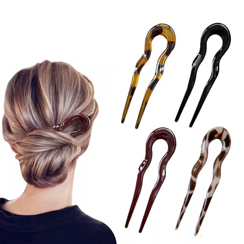 French Pin French Hair Pin Französische Haarnadeln u Förmige Haarnadel Groß French Twist Hair Pin für Damen Styling Haar Accessoires 4 Stück