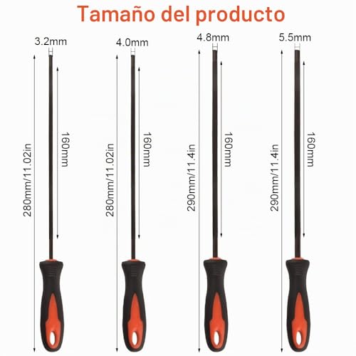 Miniatura 2 de 4 Piezas Lima Motosierra,3,2mm 4,0mm 4,8mm 5,5mm Limas Redondas Para Motosierras,Lima Redonda Para Cadena De Sierra Con Mango,Para Motosierras Para Reparar Y Afilar Cadenas De Motosierra