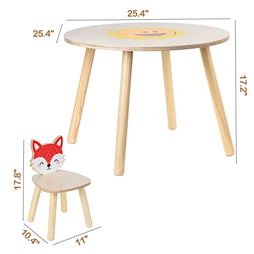 Xylolin Wooden Kids Table And Chairs Set, 4 Pieces Play Table With Animal Themed Chairs For Toddlers Drawing Reading Arts Crafts Snack Time, Boys Girls Playroom School Home Daycare #TOP6