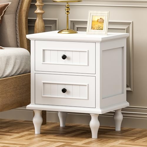 Image of Scurrty Vintage Nightstand Set of 2, Antique Style End Table with 2 Drawers, Taller Nightstand for Bedroom, Side Table for Bedroom (White)