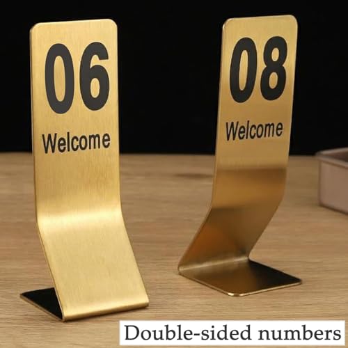 Números de mesa dorados de doble cara letreros de acero inoxidable apilables 5