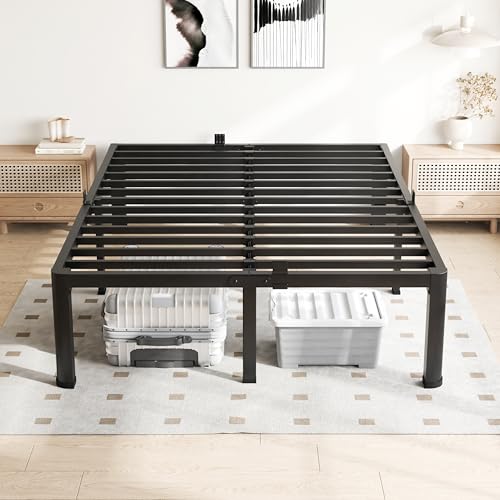 VIPSHOW 16 Inch Queen Bed Frame, 3500Lbs Heavy Duty Metal Platform with Round Corner Legs Mattress Slide Stopper, Steel Slat Support No Box Spring Needed, Noise Free, Non-Slip, Easy Assembly