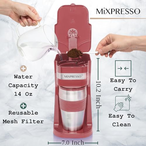 Mixpresso-Personal-Single-Serve-Coffee-Maker-14oz-Travel-Mug-Drip-Small-Coffee-Maker-Tumbler-Auto-Shut-Off-Reusable-Filter-Red-Coffee-Maker-Compatible-with-Coffee-Grounds Mixpresso Personal Single Serve Coffee Maker 14oz Travel Mug Drip Small Coffee Maker Tumbler Auto Shut Off Reusable Filter Red Coffee Maker Compatible with Coffee Grounds