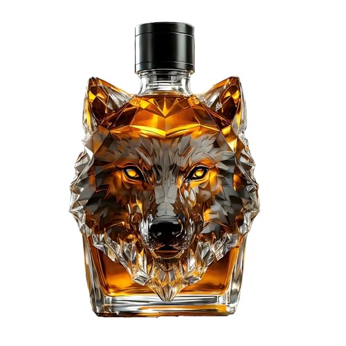 Botella de whisky de lobo, vaso de de whisky con de cabeza de lobo, dispensador de whisky único, botella de vidrio con temática de lobo para el hogar, bar, cóctel, whisky, para hombres y