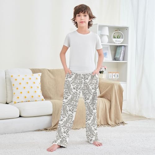 Retro Owl Flowers Boys Long Pants Soft Trousers Elastic Waist Kids Lounge Bottoms with Pockets S-XL 5