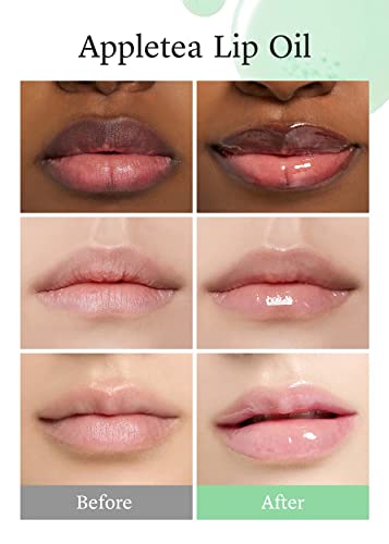Nooni Korean Lip Oil - Appletea | With Apple Seed Oil, Lip Stain, Moisturizing, Glowing, Revitalizing, And Tinting For Dry Lips With Green Tea Extract, 0.12 Fl Oz (Clear) #TOP3